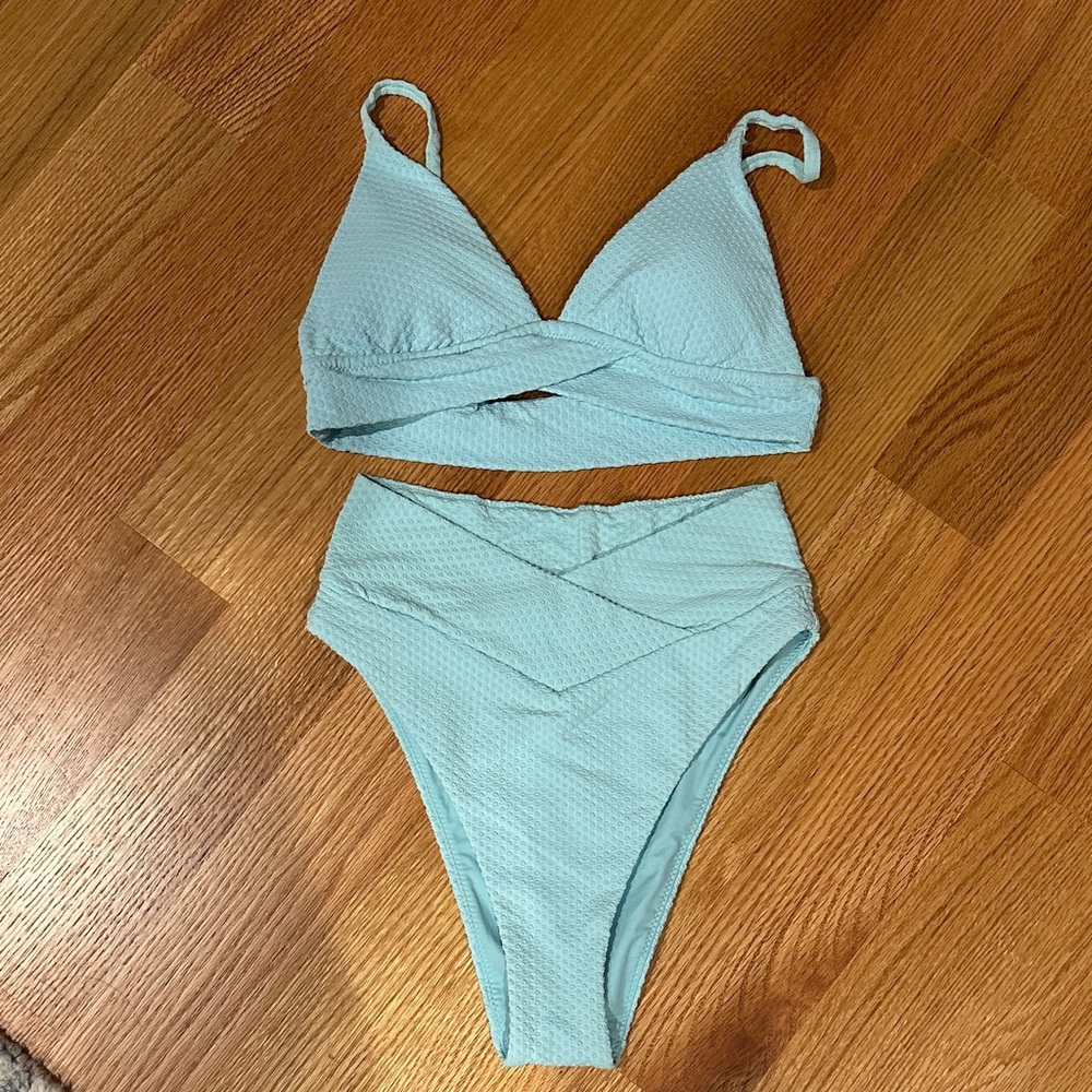 Aerie Light Blue Textured Bikini Set - Small